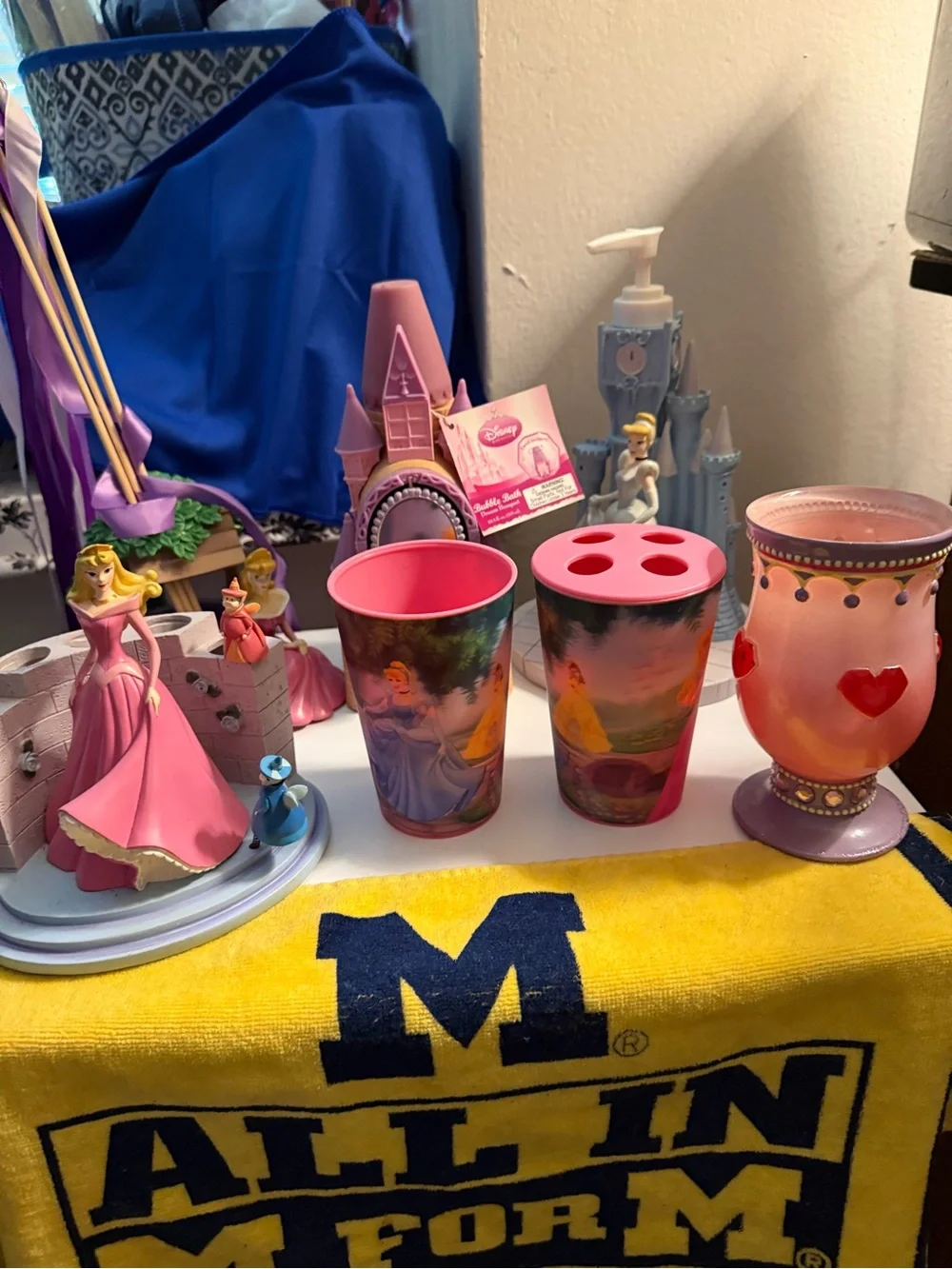 Disney Princess Pink Bath Cup Set with Heart Tumbler
